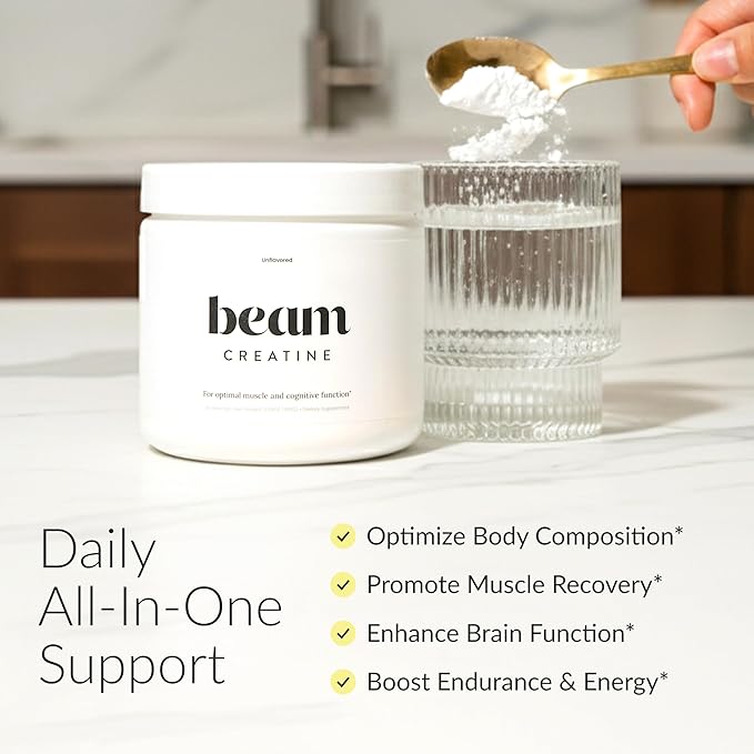 Beam Creatine Monohydrate Powder – 5g Micronized Creatine Monohydrate Third Party Tested Creatine for Women &amp Men Muscle Strength Growth Recovery &amp Cognitive Support Unflavored 100 Servi