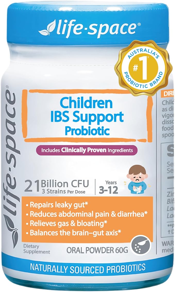 Life-Space Children IBS Support Probiotic Clinically Proven to IBS Relief 4 in 1 Kids Probiotic 21 Billion CFU Supports Reduce Symptoms of IBS Include Bloating Gas &amp Diarrhea 60 Grams