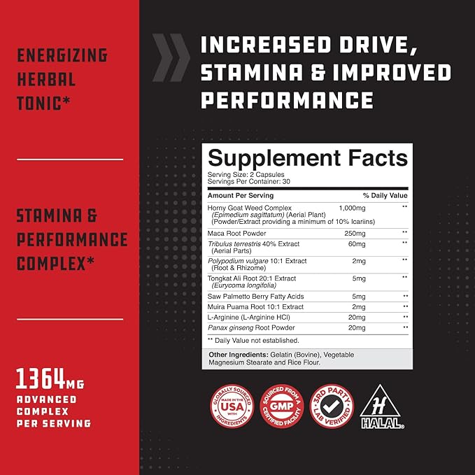 Bundle of Tri Phase Creatine Pills 5g and Extra Strength Test Booster for Men - Muscle Mass Gainer and Muscle Recovery Creatine HCL Pyruvate - Natural Energy Supplement with Horny Goat Weed