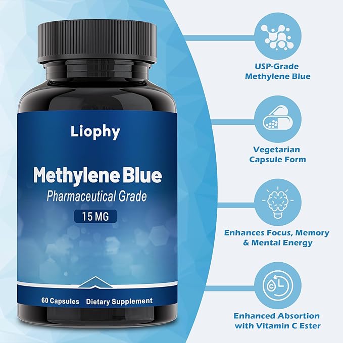 Methylene Blue Capsules — Premium Quality Methylene Blue with Vitamin C Ester Dietary Supplement 60 Easy‑to‑Swallow Capsules