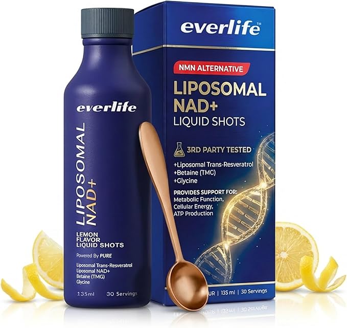 Everlife Liposomal NAD+ Liquid Supplement – 150mg Shot with Liposomal Trans-Resveratrol TMG &amp Glycine – Boosts Energy Cellular Repair Healthy Aging &amp Longevity – NMNH Alternative – 30 Servi