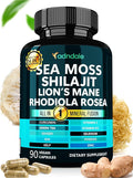 Adndale SeaMoss Shilajit Combo - Sea Moss and Shilajit Bundle with Lion's Mane CoQ10 Rhodiola Rosea Capsules - 90 Count