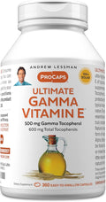 ANDREW LESSMAN Ultimate Gamma Vitamin E 360 Softgels - 500 mg Gamma Tocopherol Protective Vitamin E. Four High Potency Forms of Natural Tocopherols. Powerful Anti-Oxidant. No Synthetic Forms