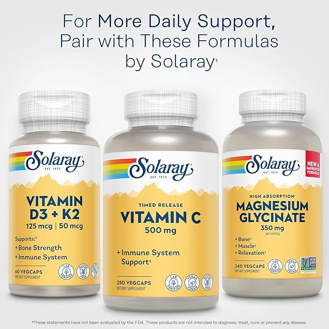 SOLARAY Vitamin C 500mg Two-Stage Timed Release - Antioxidant and Immune Support Supplement - Vitamin C with Rose HIPS and Acerola Vegan Gluten Free 60-Day Guarantee 250 Servings 250 VegCaps