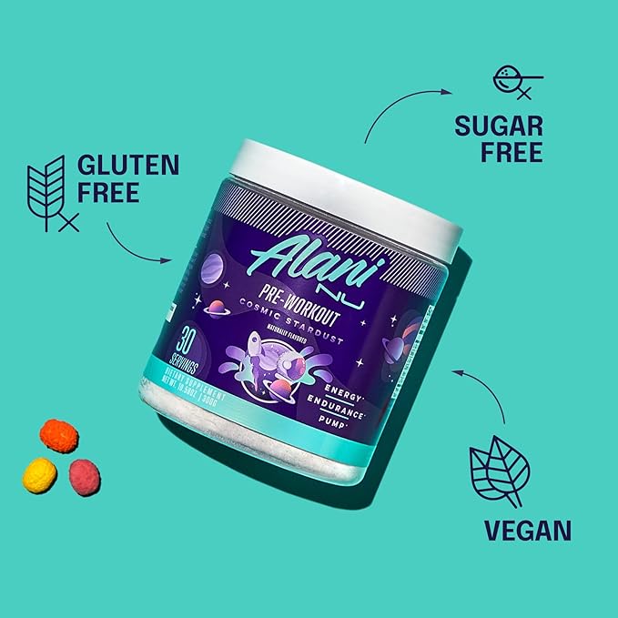 Alani Nu Pre Workout Powder Cosmic Stardust | Amino Energy Boost | Endurance Supplement | Sugar Free | 200mg Caffeine | L-Theanine Beta-Alanine Citrulline | 30 Servings