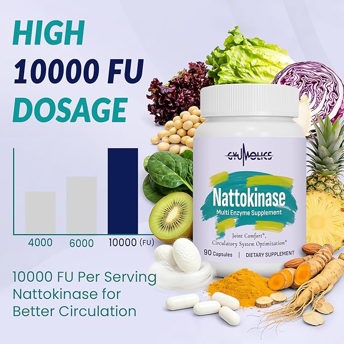 Nattokinase 10000FU Nattokinase Supplement Organic Serrapeptase Bromelain Curcumin Vitamin E &amp Ginseng Movement Comfort 180 Capsules