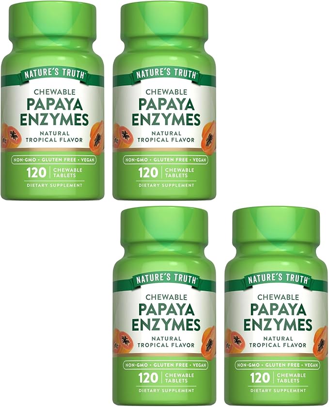 Nature's Truth Chewable Papaya Enzyme - 120 Tablets Pack of 4