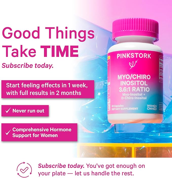 Pink Stork Myo-Inositol &amp D-Chiro Inositol: 3.6:1 Blend to Support Fertility Hormone Balance for Women - Ovarian Function Ovulation Conception and Period Support Supplement - 60 Capsules