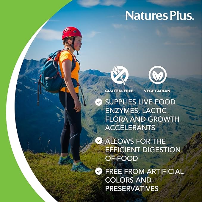 NaturesPlus Acti-Zyme - 180 Capsules - Digestive Enzyme Support Supplement with Probiotics - Promotes Gut Health &amp Digestion - Gluten Free Vegetarian - 90 Servings