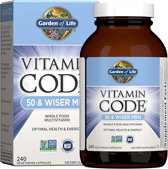 Garden of Life Multivitamin for Men - Vitamin Code 50 &amp Wiser Men's Raw Whole Food Vitamin Supplement with Probiotics Vegetarian 240 Capsules