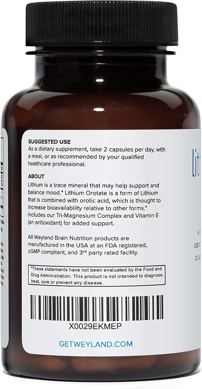 Lithium Orotate 5mg + Tri-Magnesium Threonate Taurinate Malate + Glycine + Vitamin E 60 Vegetarian Capsules