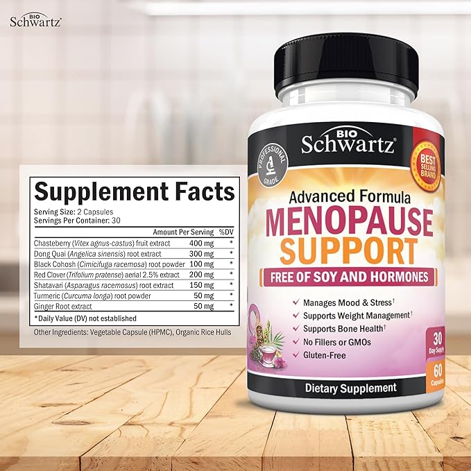 BioSchwartz Herbal Menopause Supplement with Black Cohosh (1 Month Supply) Plus Prebiotics and Probiotics with Digestive Enzymes for Women (1 Month Supply)
