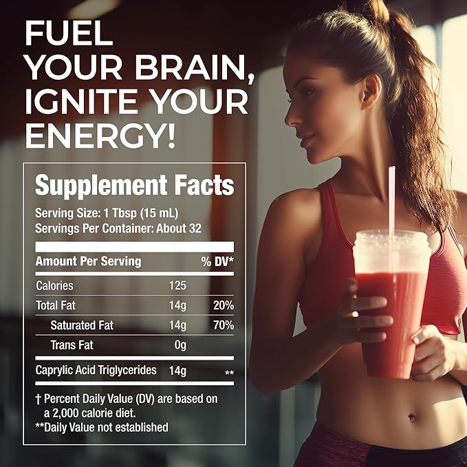 Fat Fuel C8 MCT Oil - Pure and Organic Body Fuel from Coconuts Keto Supplement for Energy and Focus - 16 Fl Oz