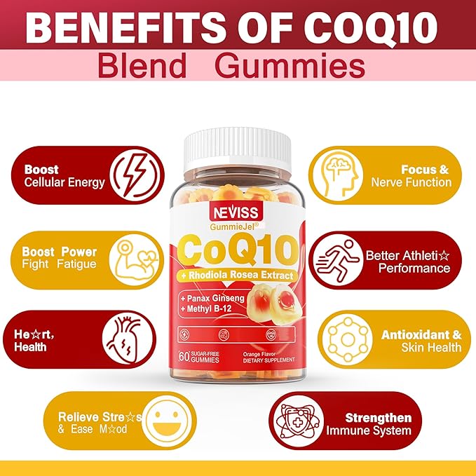 Ultra Absorption CoQ10 Gummies 200mg/400mg w/ Methyl B12 1000mcg B6 Rhodiola Rosea &amp Panax Ginseng Sugar Free CoQ10 Supplement for Energy Boost Hear-t Health Antioxidant &amp Brain Support
