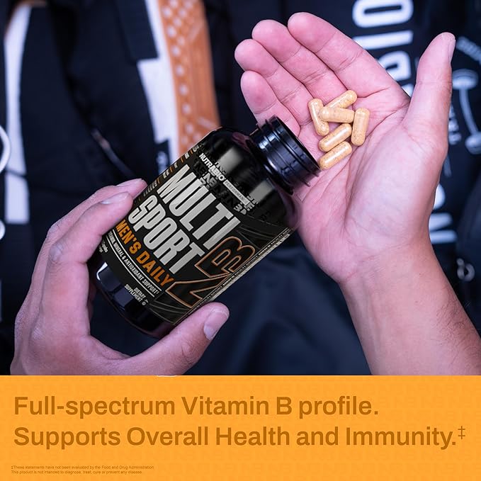 NutraBio Multisport for Men - Mens MultiVitamin - 33 Vitamins Minerals Micronutrients - Rich in Antioxidants - Supports Peak Athletic Performance Energy Metabolism (120 Vegetable Capsules)