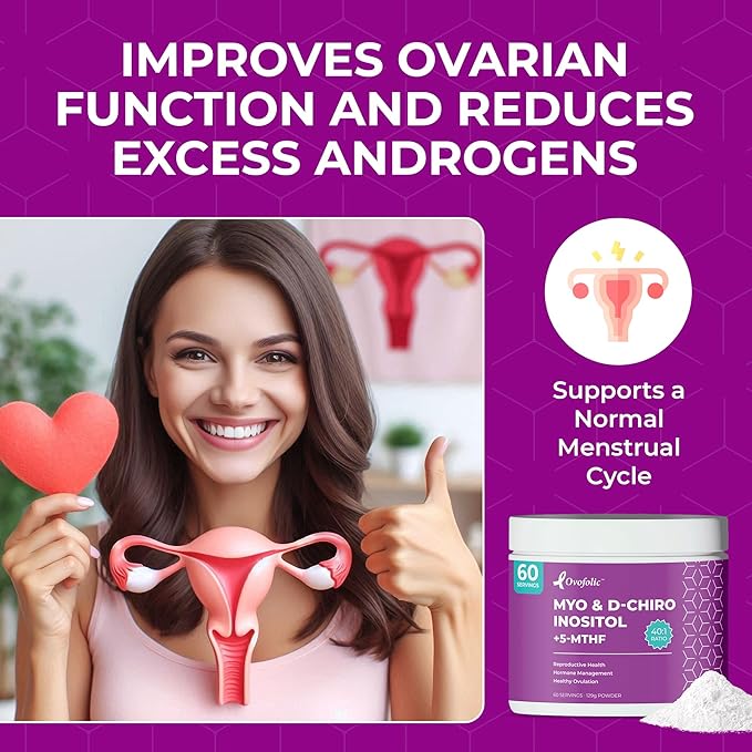 PCOS Supplement for Women - Boost Fertility Hormonal Balance and PCOS Support - Myo-Inositol D-Chiro Inositol Active Folate - High Potency PCOS Supplements (60 Servings 129g Jar)