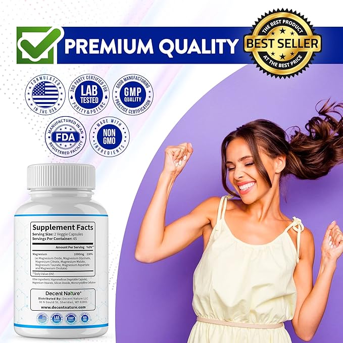 Magnesium Complex 7 Elemental Magnesium Supplement 1000mg – Magnesium Glycinate Citrate Malate Taurate Oxide Aspartate Orotate Non-GMO 90 Capsules