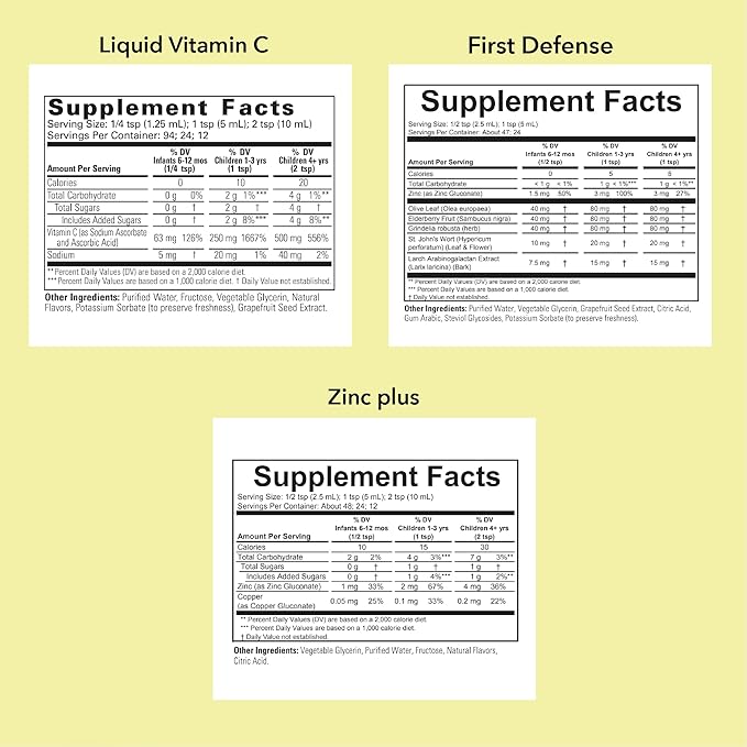 CHILDLIFE ESSENTIALS Immune Support 3-Pack - Liquid Vitamin C First Defense and Zinc - Immune Boosting Supplements for Infants Toddlers and Kids