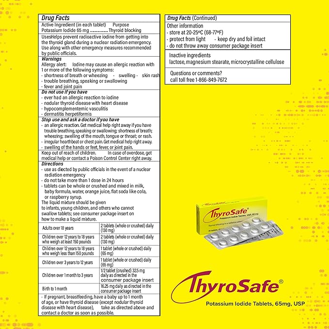 65mg Potassium Iodide Tablets (60 Pack) - Protects Your Thyroid from Nuclear Radiation Exposure