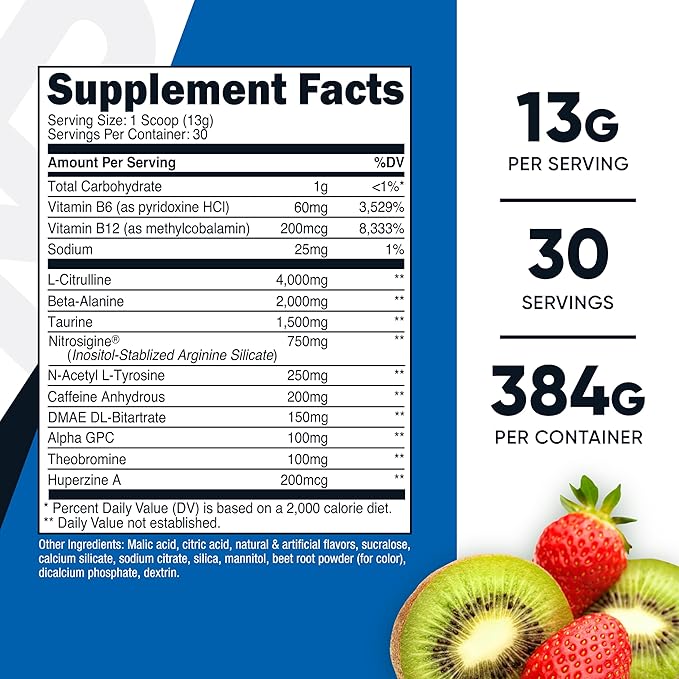 Nutricost Pre-Workout Powder (Strawberry Kiwi) 30 Servings - GMO-Free Gluten-Free Vegetarian