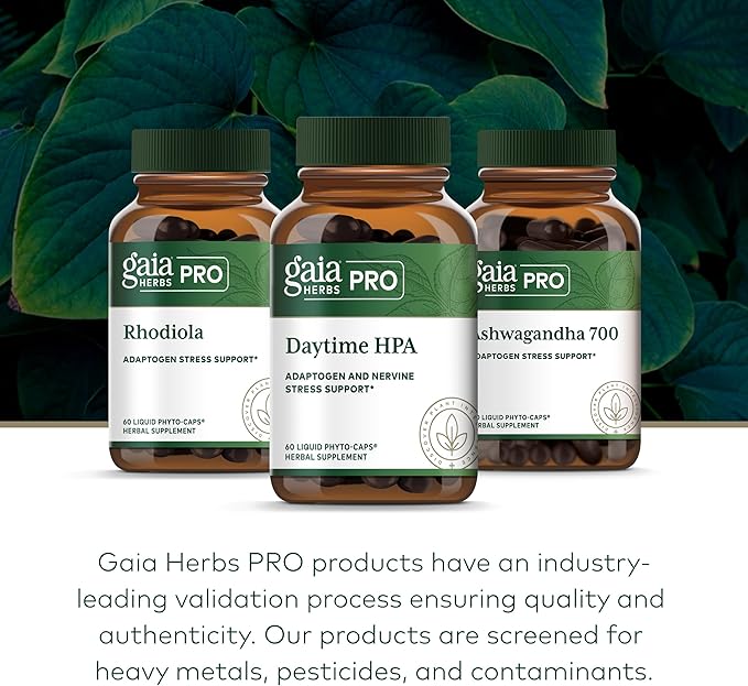 GAIA HERBS PRO Daytime HPA - Adaptogen Support Supplement - Nervous System Support Supplement with Olive Oil &amp Rhodiola* - Vegan Gluten-Free Soy-Free - 60 Liquid Phyto-Caps (30 Servings)