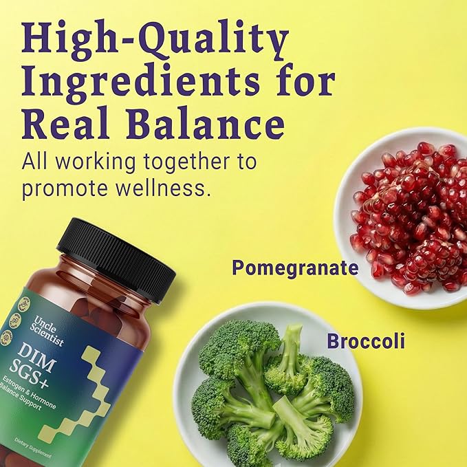 DIM SGS+ Supplement 150mg for Women &amp Men - Supports Healthy Hormone Levels Estrogen Metabolism Detox - Pomegranate &amp Broccoli Seed 90 Capsules (90 Day Supply)