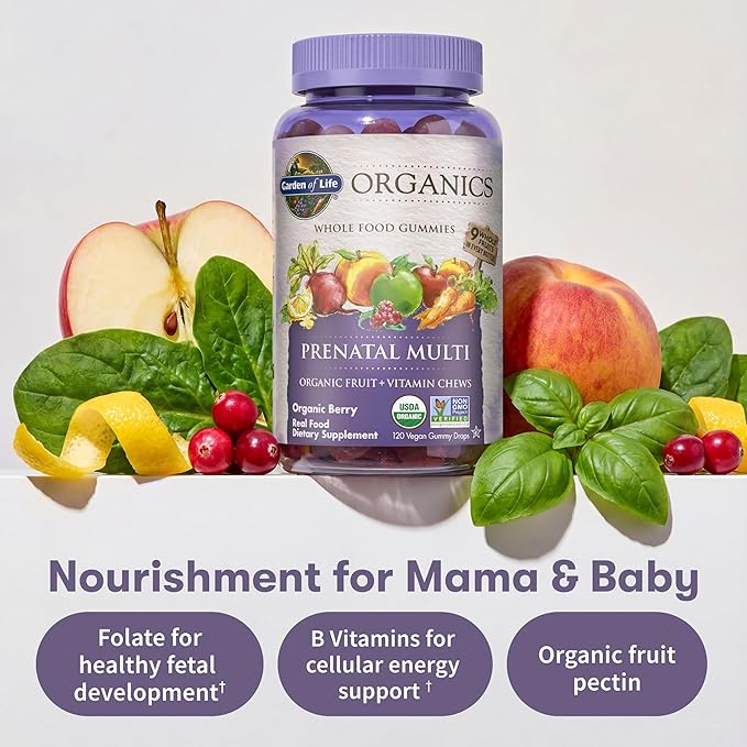 Garden of Life Organics Prenatal Gummies – Prenatal Vitamins for Women with Energy Metabolism Support &amp Healthy Fetal Development Support Berry Flavor USDA Organic Vegan 30 Day Supply