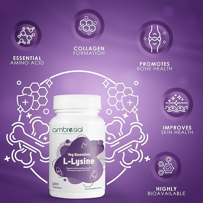 AMBROSIAL L-lysine | High Strength L-lysine Tablets 500mg (Pack of 1-120 Tablets)