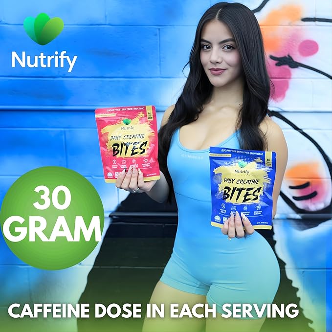 Nutrify Daily Creatine Gummies for Women and Men - 4g Creatine Monohydrate per Serving for Muscle Growth &amp Recovery - Sugar-Free Low-Calorie with Vitamin B12 for Energy Boost -Strawberry