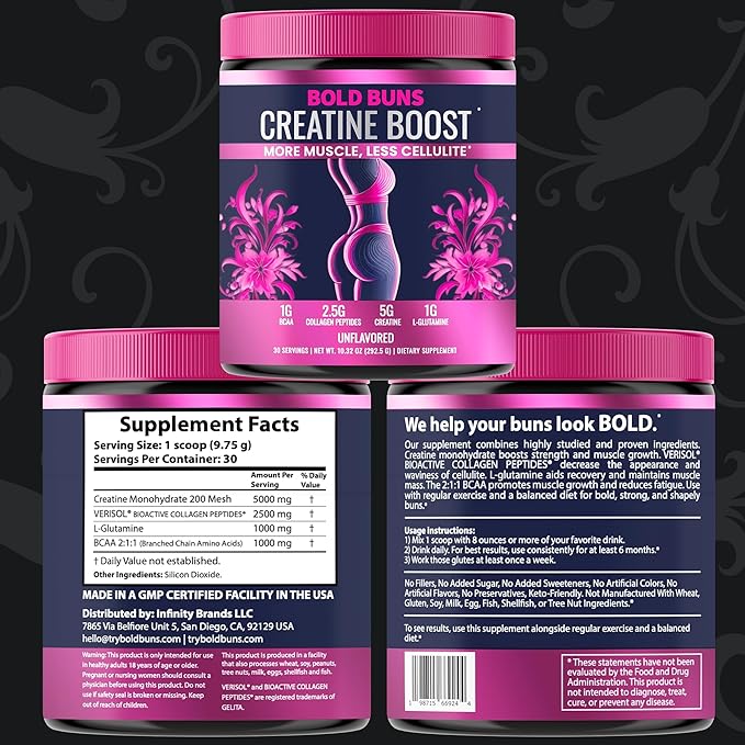 Creatine for Women – Supplement with Collagen &amp BCAA – Supports Muscle Development Post-Workout Recovery Skin Elasticity Healthy Hair &amp Nail - (2 Pack x 30 Servings Unflavored)