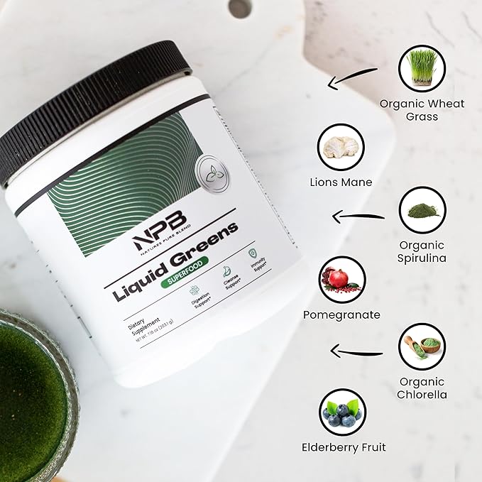 Nature's Pure Blend Super Greens Powder – Organic Greens Superfood Powder Supplements for Green Juice &amp Smoothie – Probiotic - Drink Mix for Energy Wellness and Digestion (Matcha Flavor 30 Servin