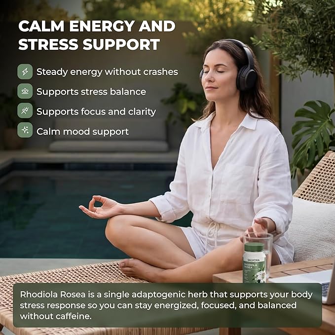 Rhodiola Rosea Supplement – Golden Root Adaptogen Capsules - Rhodiola Rosea Extract Powder Alternative with Salidroside for Stress Support - Energy Focus &amp Performance