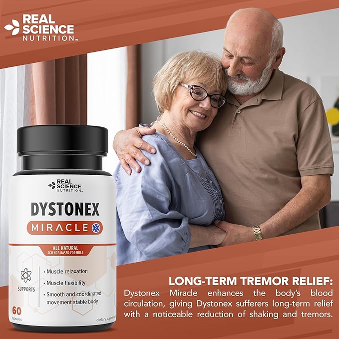 Real Science Dystonex - Dystonia Support Supplement for Tremors Muscle Contractions &amp Spasms – Muscle Relaxer Pills with Vinitrox &amp GABA for Nerve Support &amp Blood Circulation – Made in US