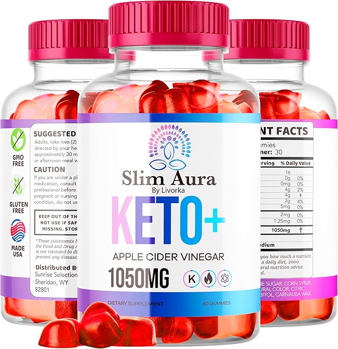 (3 Pack) Slim Aura Keto ACV Gummies - Official Slim Aura Keto Plus Apple Cider Vinegar 1050MG Advanced Formula Gummys All Natural Premium Formula Slimaura Gomitas Reviews 300 Gummies for 5 Months