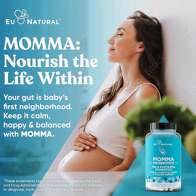 Momma Prenatal Probiotics Mom &amp Baby - Gut and Digestive Postpartum Nursing Morning Sickness Pregnancy Relief - 18 Clinically Proven Strains 14 Billion CFU Prebiotic - 30 Mini Vegan Capsules