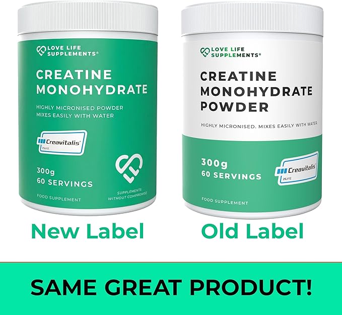 Love Life Supplements Creavitalis® Creatine Monohydrate Powder 300g 60 Servings Micronised Unflavoured Vegan Muscle Growth Strength Power Recovery for Women and Men 3rd Party Tested