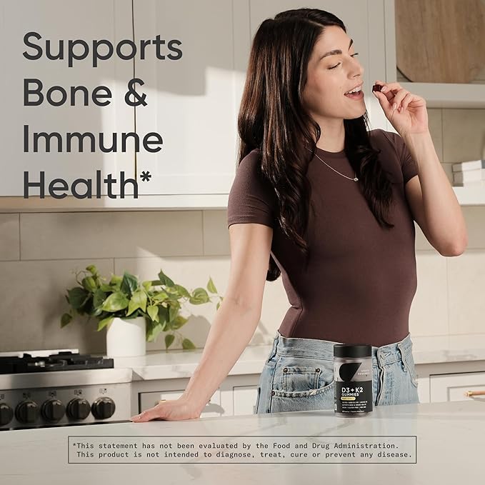 Sports Research® Vegan Vitamin D3 + K2 Sugar-Free Gummies - 125mcg (5000iu) Vitamin D w/ 100mcg Mk7 Vitamin K - Supports Bone &amp Immune Health* - Vegan Certified · Non-GMO · Soy Free - 60 Count