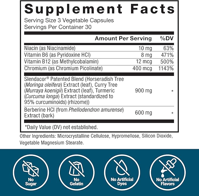 Force Factor GlucoSlim Weight Loss Pills &amp Metabolism Booster Non-Stimulant Thermogenic Fat Burner &amp Appetite Suppressant with Clinically Studied Slendacor 90 Vegetable Capsules