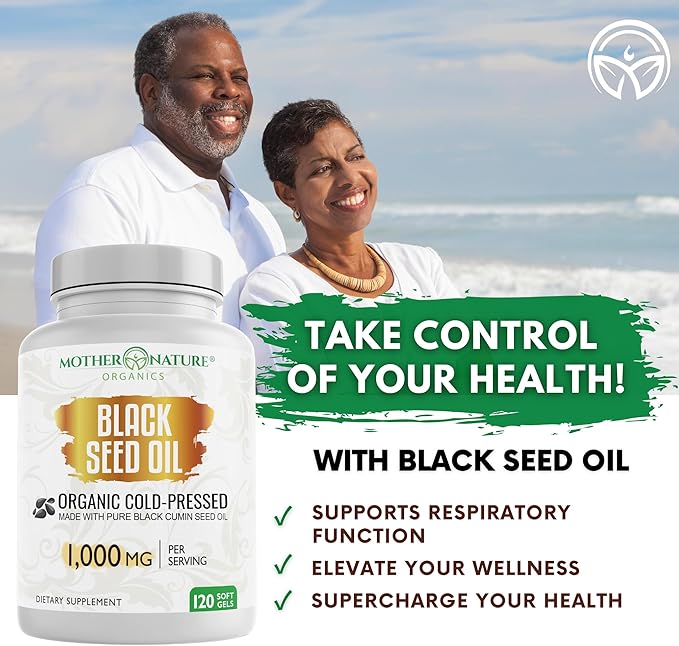 Black Seed Oil Capsules 1000mg Organic Cold Pressed Black Cumin High TQ Immune &amp Joint Support 120 Count (2 Month Supply)