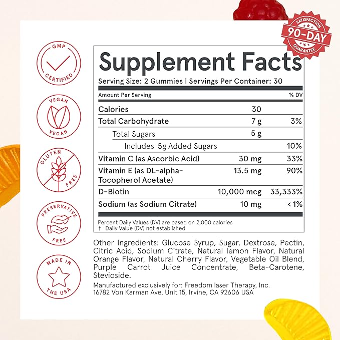 iRestore Biotin Gummies 10000 mcg - 3 Natural Fruit Flavors Hair Vitamins Multi Supplement for Hair Skin and Nails for Women &amp Men 60 Vegan Gummies 30 Day Supply