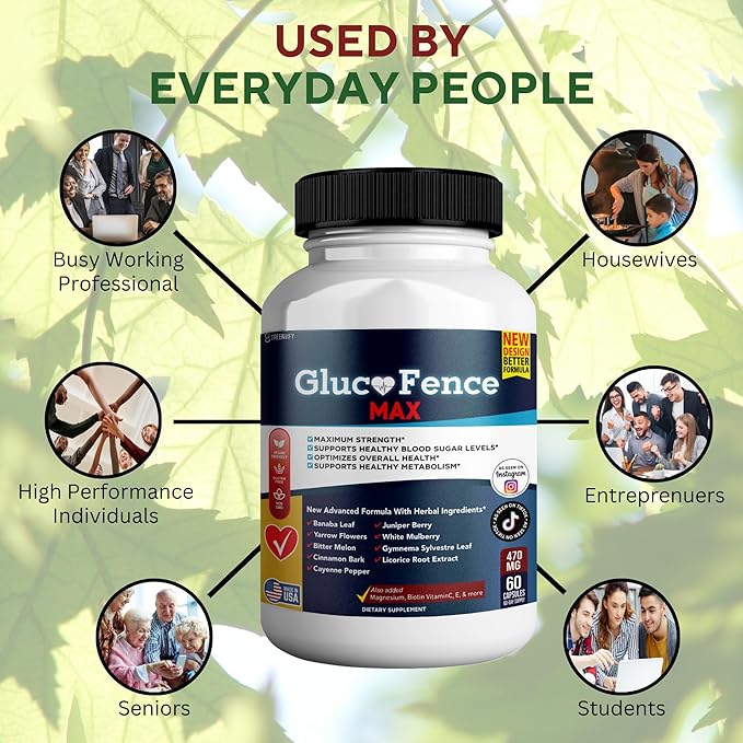 Gluco Fence Max All Natural Formula to Maintain Healthy Levels Maximum Strength Daily Formula Blood Reviews (2 Pack - 120 Capsules)