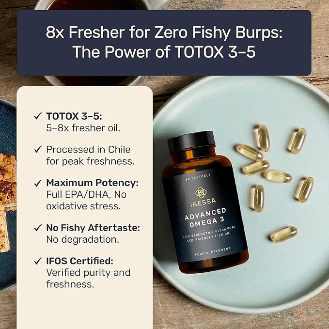 Omega 3 Fish Oil 1200mg (480mg EPA/360mg DHA per Capsule) High Strength Ultra Pure Eco Friendly 60 Capsules 2 Months Supply. GMP &amp Friends of The Sea Certification