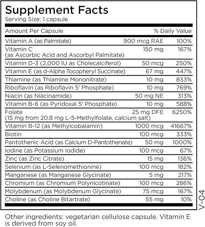MethylPro Multivitamin + L-Methylfolate 15 mg - Supports a Healthy Mindset - Vitamins A C D3 E &amp More - Active Folate for Methylation Support &amp Biochemical Reactions - 30 Servings - 30 Caps