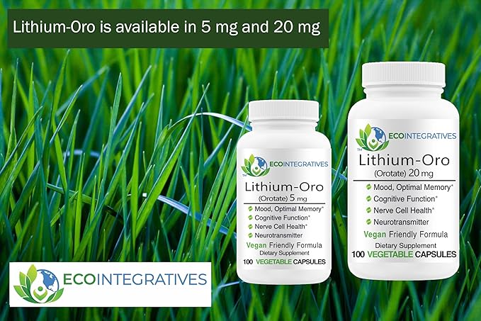 Lithium Oro 20 mg Supports Healthy Mood Emotional Wellness Behavior and Memory. Bioavailable 100 Caps (Elemental Lithium Orotate)