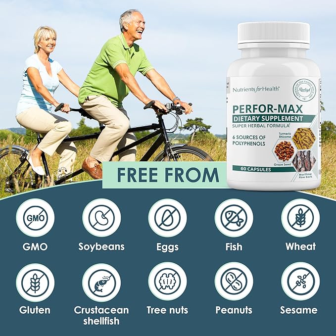 Rawleigh Perfor-Max Antioxidant Blend – Grape Seed Extract Pine Bark Turmeric Green Tea Rosemary &amp Hawthorn – 6-in-1 Polyphenol Complex for Heart Circulation &amp Healthy Aging. 60 Capsules