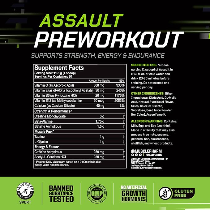Muscle Pharm BCAA &amp Assault Pre-Workout Bundle – Boost Energy Strength and Recovery