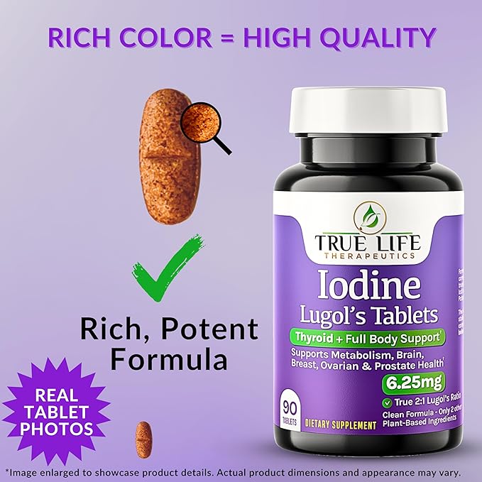 Lugol’s Iodine Tablets 6.25mg – Precise-Dose Thyroid &amp Energy Support – No Harsh Liquid Stable Potassium Iodide Supplement – 90 Ct Non-GMO No Preservatives