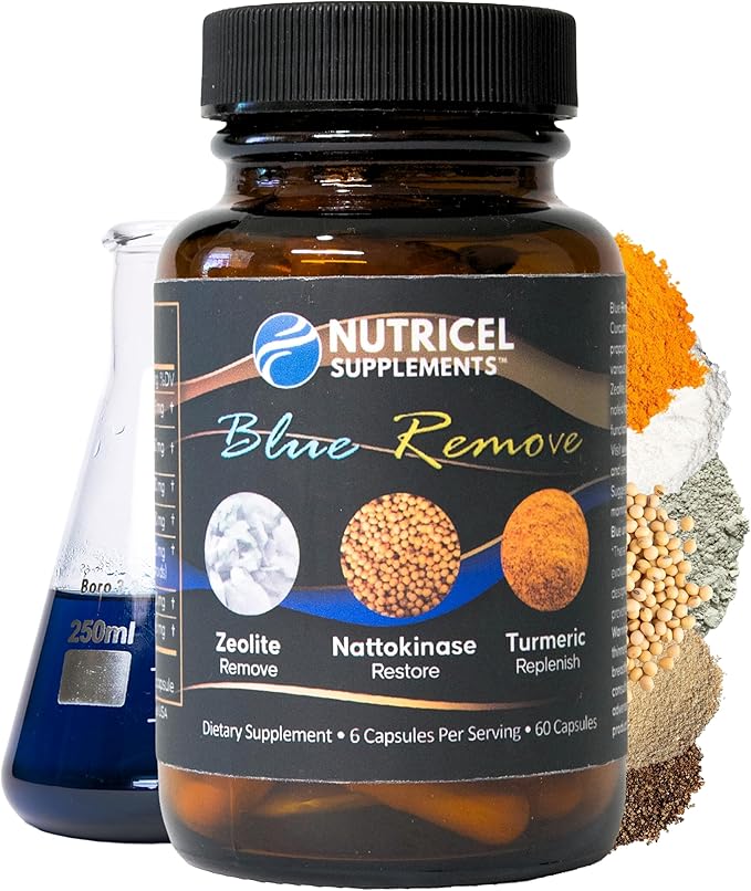 Nutricel Supplements Blue Remove - USP Grade Methylene Blue 60 Capsules with Micronized Zeolite Nattokinase (Non-GMO) Turmeric Bromelain and NAC - Trusted Made in America