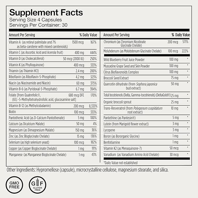 Momentous Essential Multivitamin for Women &amp Men - Complete Vitamin &amp Mineral Complex for Athletes &amp Wellness Enthusiasts - GMO &amp Gluten Free - NSF Certified for Sport - 30 Servings