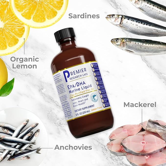 Premier Research Labs EPA/DHA Marine Liquid - Omega 3 Fish Oil Liquid Omega 3 Liquid Fish Oil Supplement for Adults Joint Heart &amp Brain Health Support - 8 Fl Oz Bottle